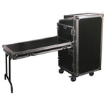 Odyssey FZGS1116WDLX Deluxe 11U Top Slanted 16U Bottom Vertical Pro Combo Rack with Casters, Side Table, and Glide Platform - Hollywood DJ