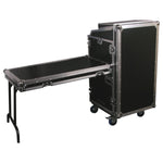 Open Box: Odyssey FZGS1116WDLX Deluxe 11U Top Slanted 16U Bottom Vertical Pro Combo Rack with Casters, Side Table, and Glide Platform - Hollywood DJ