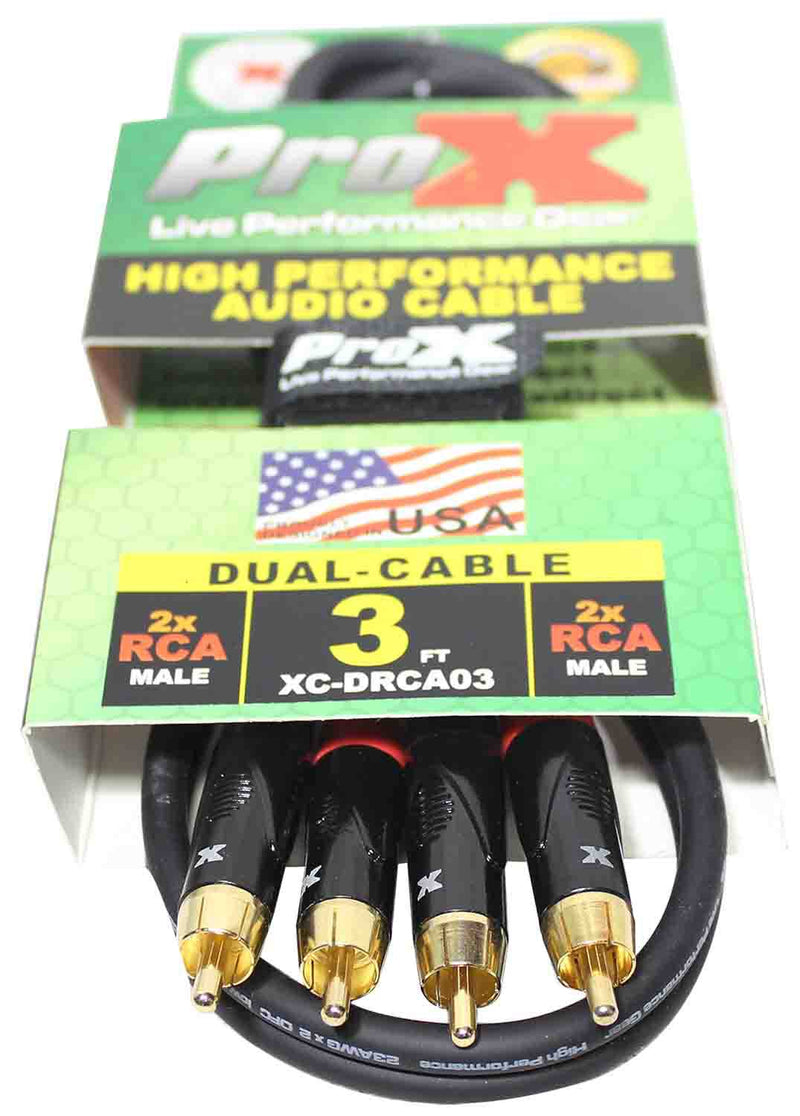Prox XC-DRCA3 Unbalanced Dual RCA-M to Dual RCA-M High Performance Audio Cable - 3 Feet - Hollywood DJ