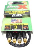 Prox XC-DRCA3 Unbalanced Dual RCA-M to Dual RCA-M High Performance Audio Cable - 3 Feet - Hollywood DJ