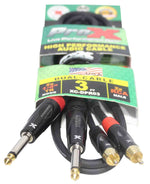 Prox XC-DPR03 Unbalanced Dual 1/4" TS-M to Dual RCA-M High Performance Audio Cable - 3 Feet - Hollywood DJ