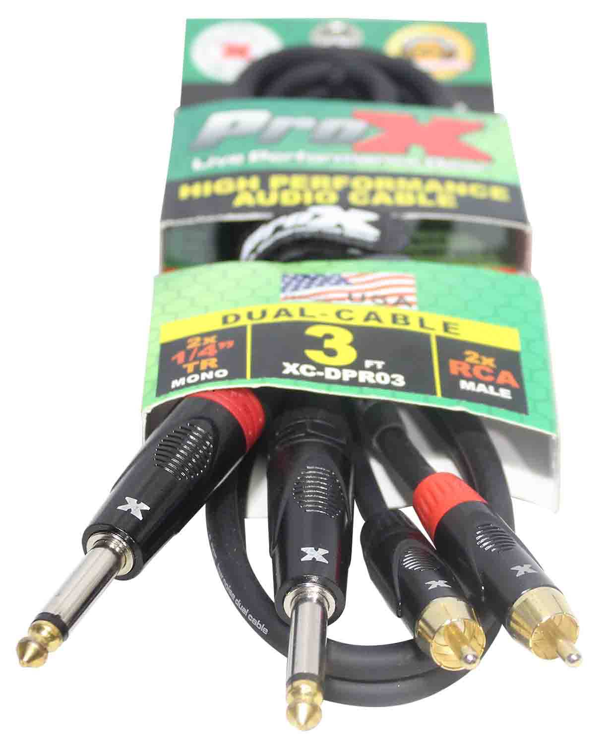 Prox XC-DPR03 Unbalanced Dual 1/4" TS-M to Dual RCA-M High Performance Audio Cable - 3 Feet - Hollywood DJ