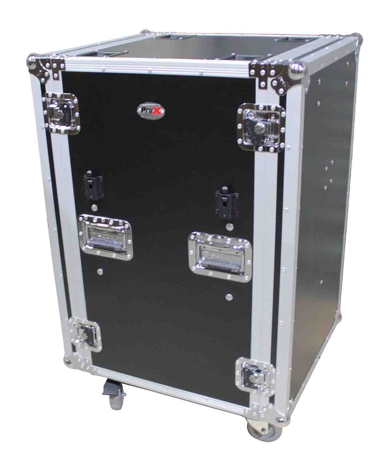 Prox T-14RSP24DST 14U Vertical Shockproof Amp/Rack Case with Dual Side Tables and 4 Casters - 24" Rail to Rail - Hollywood DJ