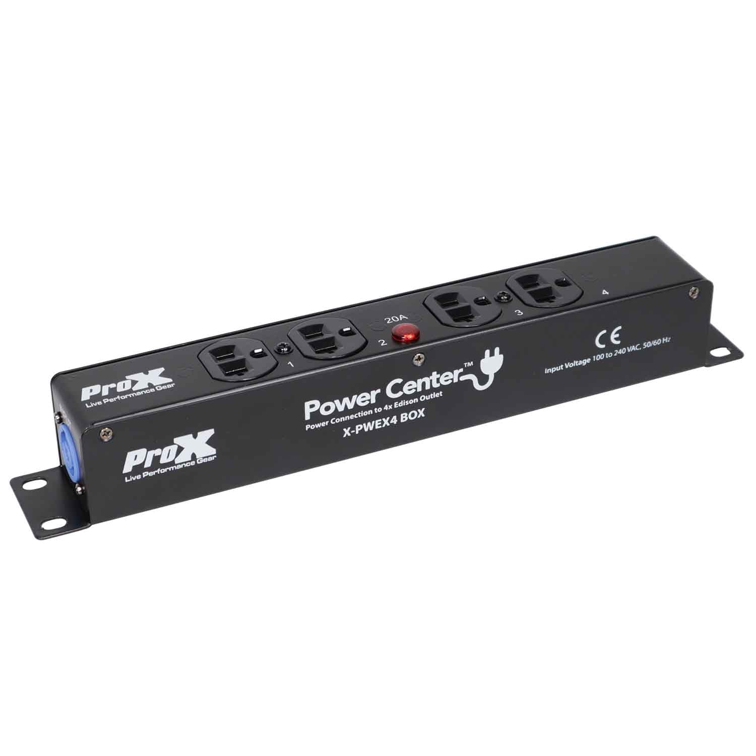 ProX X-PWEX4 BOX Power Center for Indoor Power Connector Compatible to 4X Edison Power Outlet - Hollywood DJ