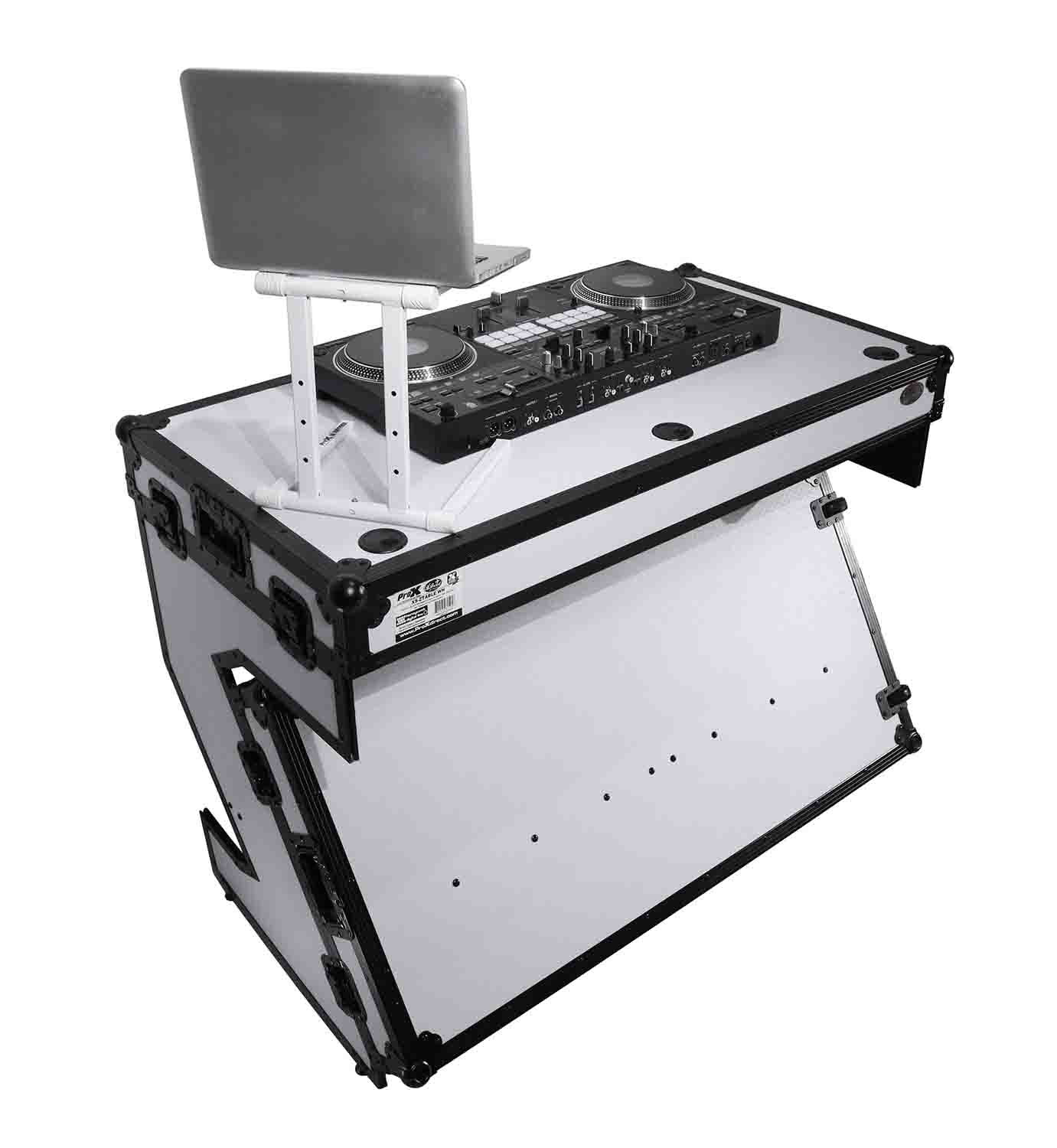 ProX XS-ZTABLE WH MK2 Workstation and Flight Case Table Portable with Handles and Wheels - Black and White - Hollywood DJ