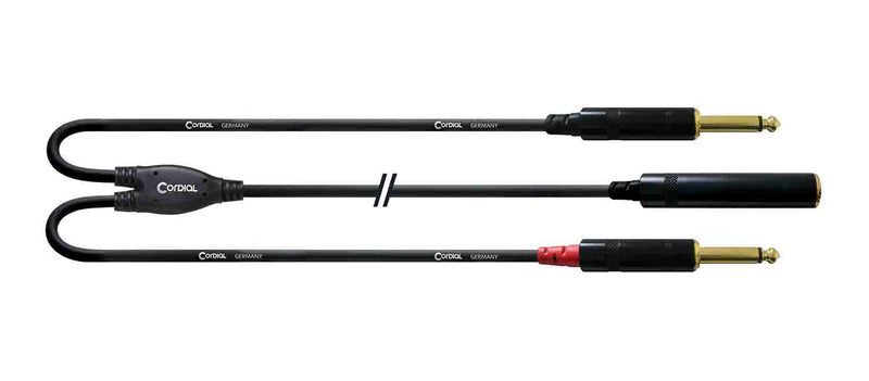 Cordial CFY0.3KPP, 1/4" TRS Female to 2x TS Male Y-Adapter Cable - 0.3 Meter - Hollywood DJ