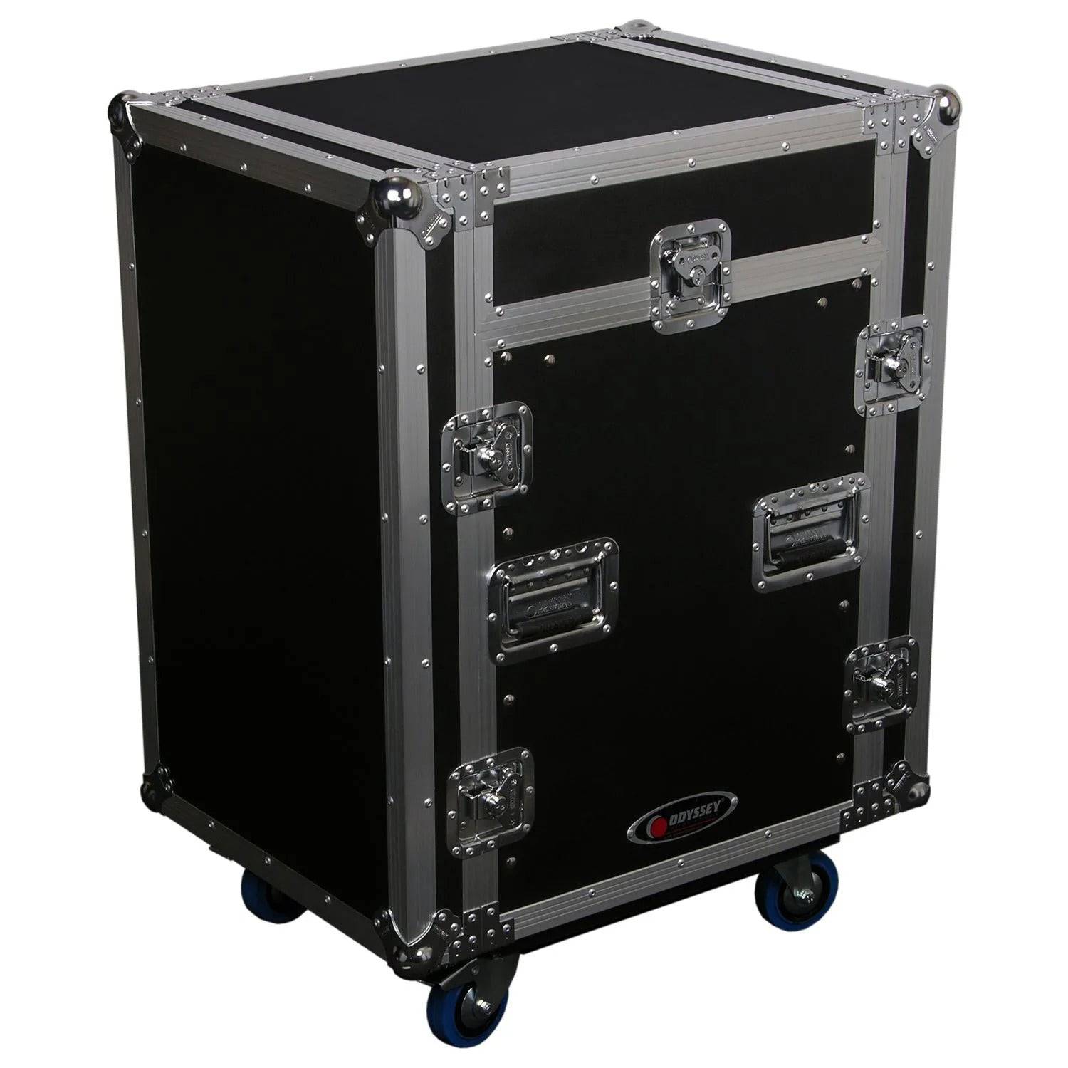 Odyssey FZSRP1112W, 11U Top Slanted 12U Bottom Vertical Space Saver Combo Rack With Wheels - Hollywood DJ
