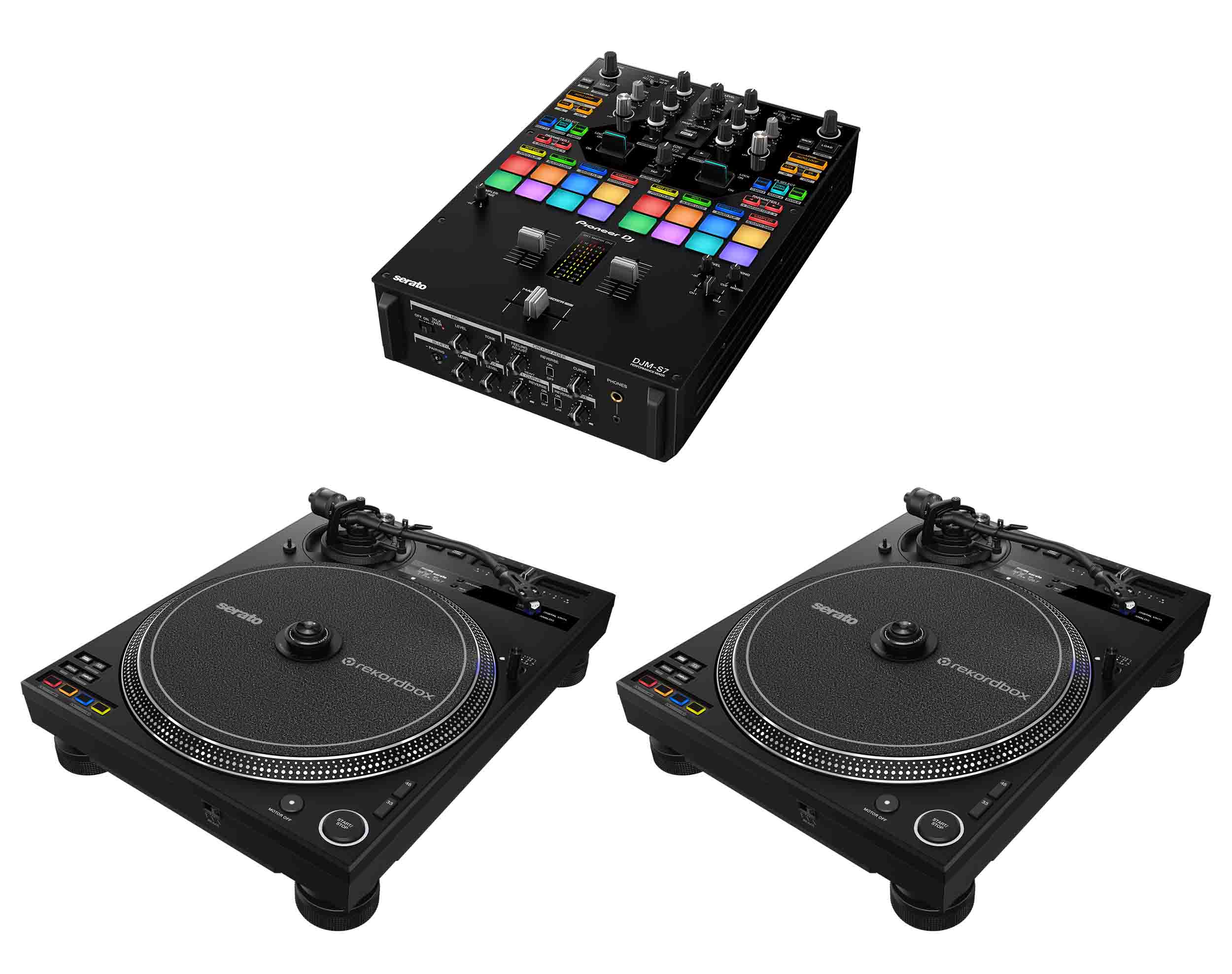 Pioneer DJ PLX-CRSS12 Hybrid Turntable Package with 2-Channel Performance DJ Mixer S7 by Pioneer DJ