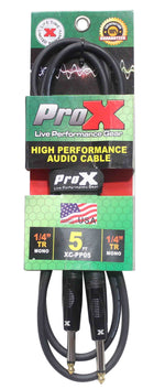 Prox XC-PP05 Unbalanced 1/4" TS-M to 1/4" TS-M High Performance Audio Cable - 5 Feet - Hollywood DJ
