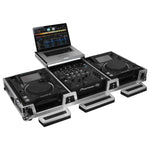 Odyssey FZGSL12CDJWR Black Low Profile 12″ Format DJ Mixer and Two Large Format Media Players Flight Coffin Case with Wheels and Glide Platform Odyssey
