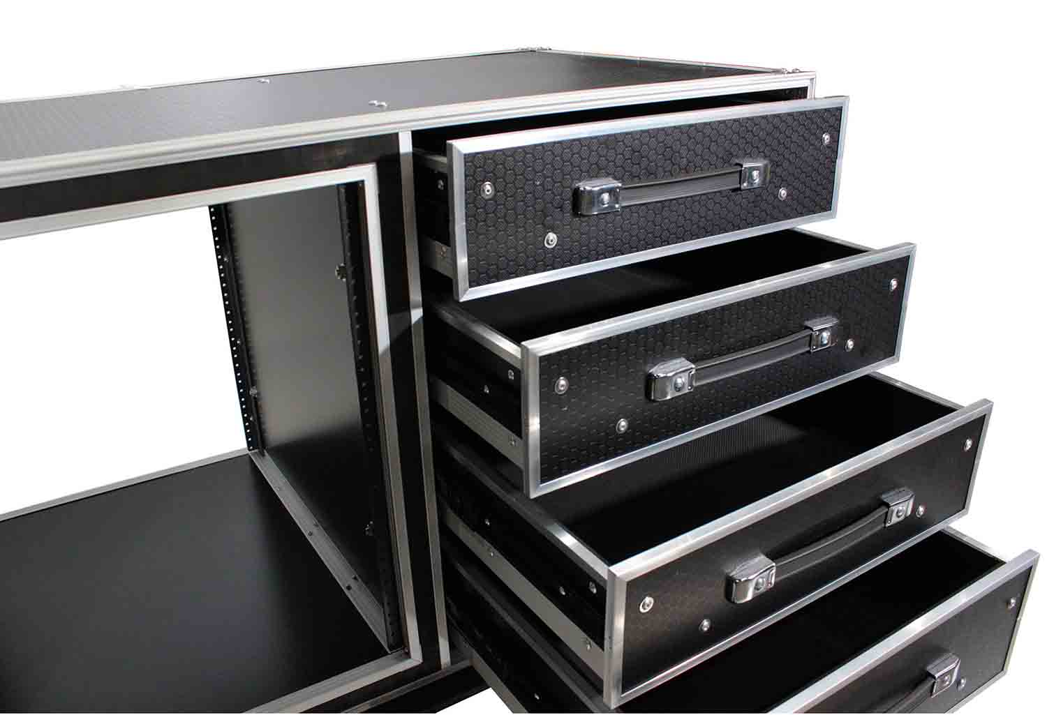 ProX XS-12U4DTW, 12U Shockproof Workstation Case with Dual Side Table and Drawers - 24 In Rail to Rail - Hollywood DJ