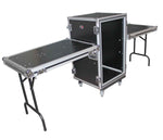 Prox T-16RSP24DST 16U Vertical Shockproof Amp/Rack Case with Dual Side Tables and 4 Casters - 24" Rail to Rail - Hollywood DJ