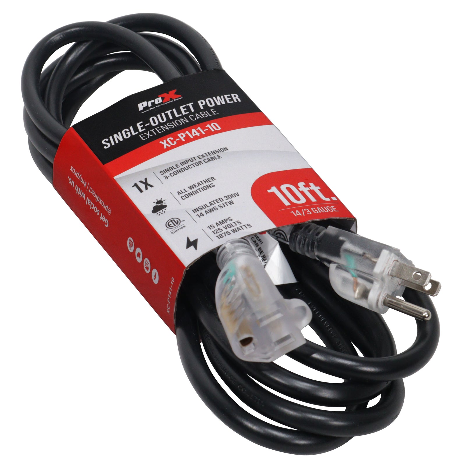 ProX XC-P141-10, 110v to 110v Female Power Cord 14AWG, 18 Amp - 10 Feet - Hollywood DJ