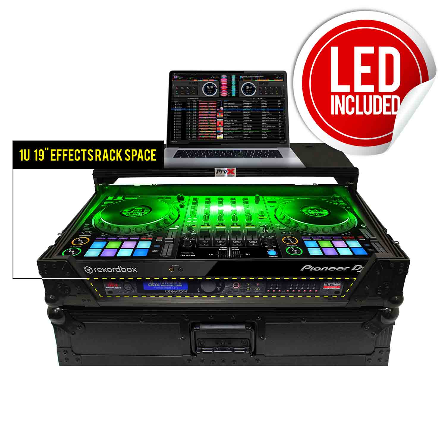 ProX XS-DDJ1000 WLTBL LED, DJ Flight Case For Pioneer DDJ-1000 and SRT Series Controllers with LED - Hollywood DJ