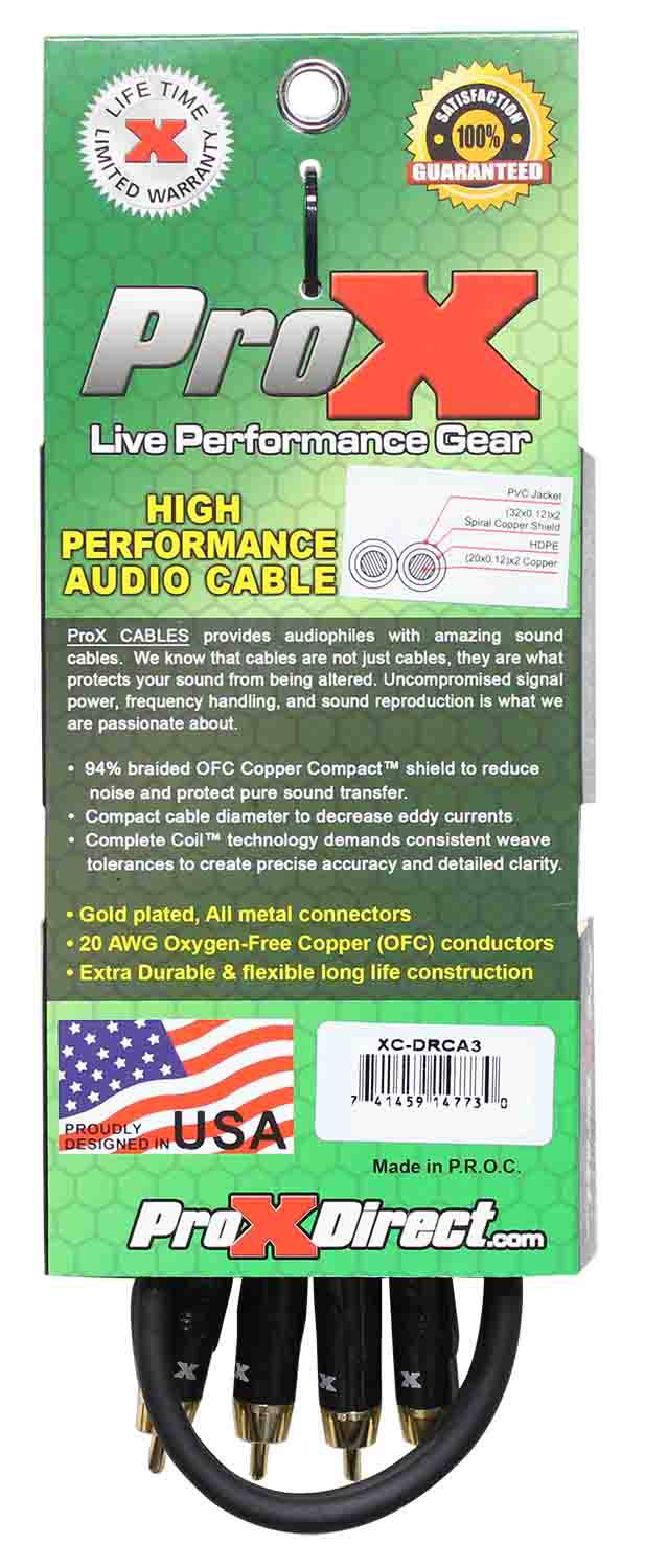 Prox XC-DRCA3 Unbalanced Dual RCA-M to Dual RCA-M High Performance Audio Cable - 3 Feet - Hollywood DJ