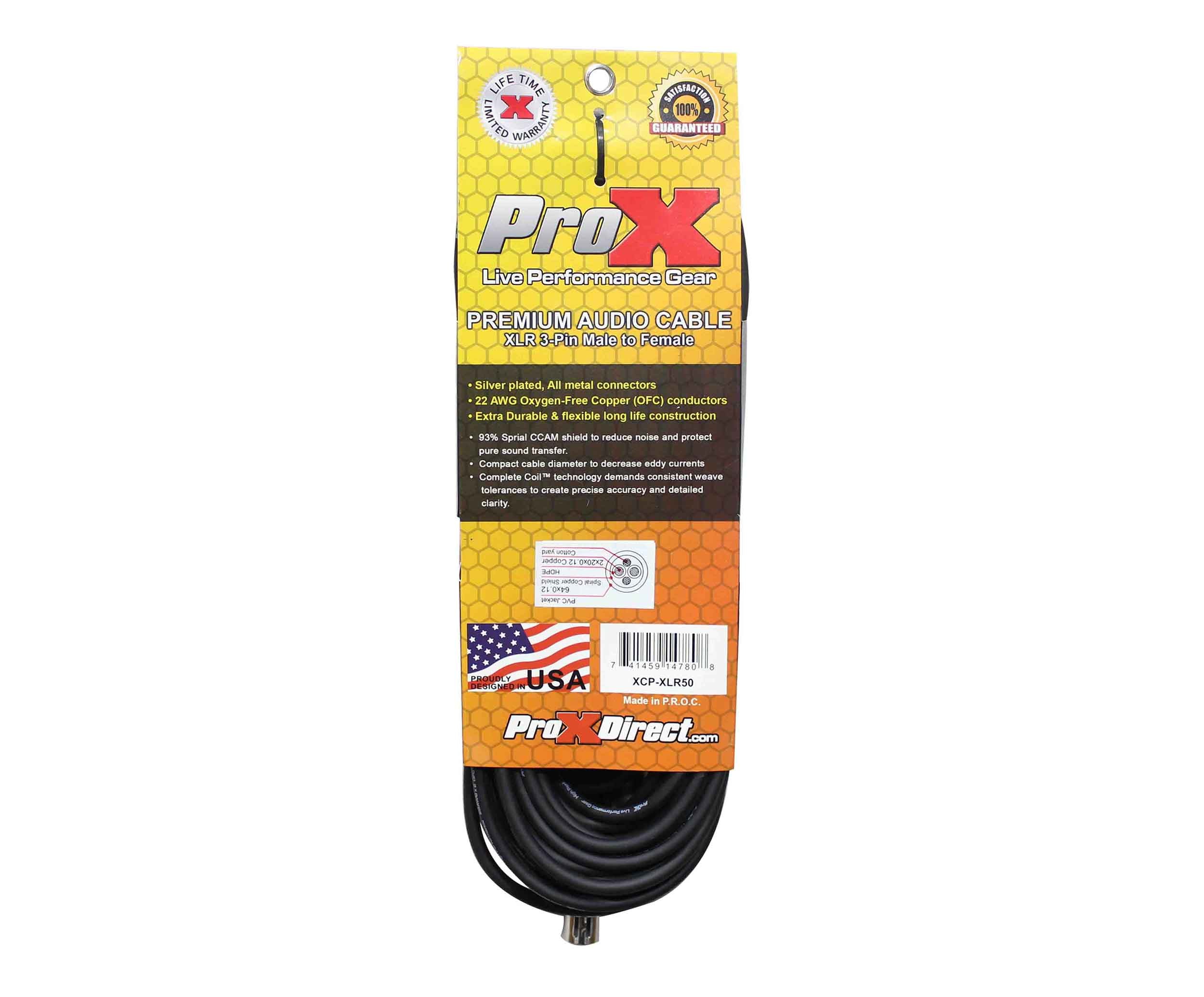 Prox XCP-XLR50 Balanced XLR3-F to XLR3-M Premium Audio-Microphone Cable - 50 Feet by ProX Cases
