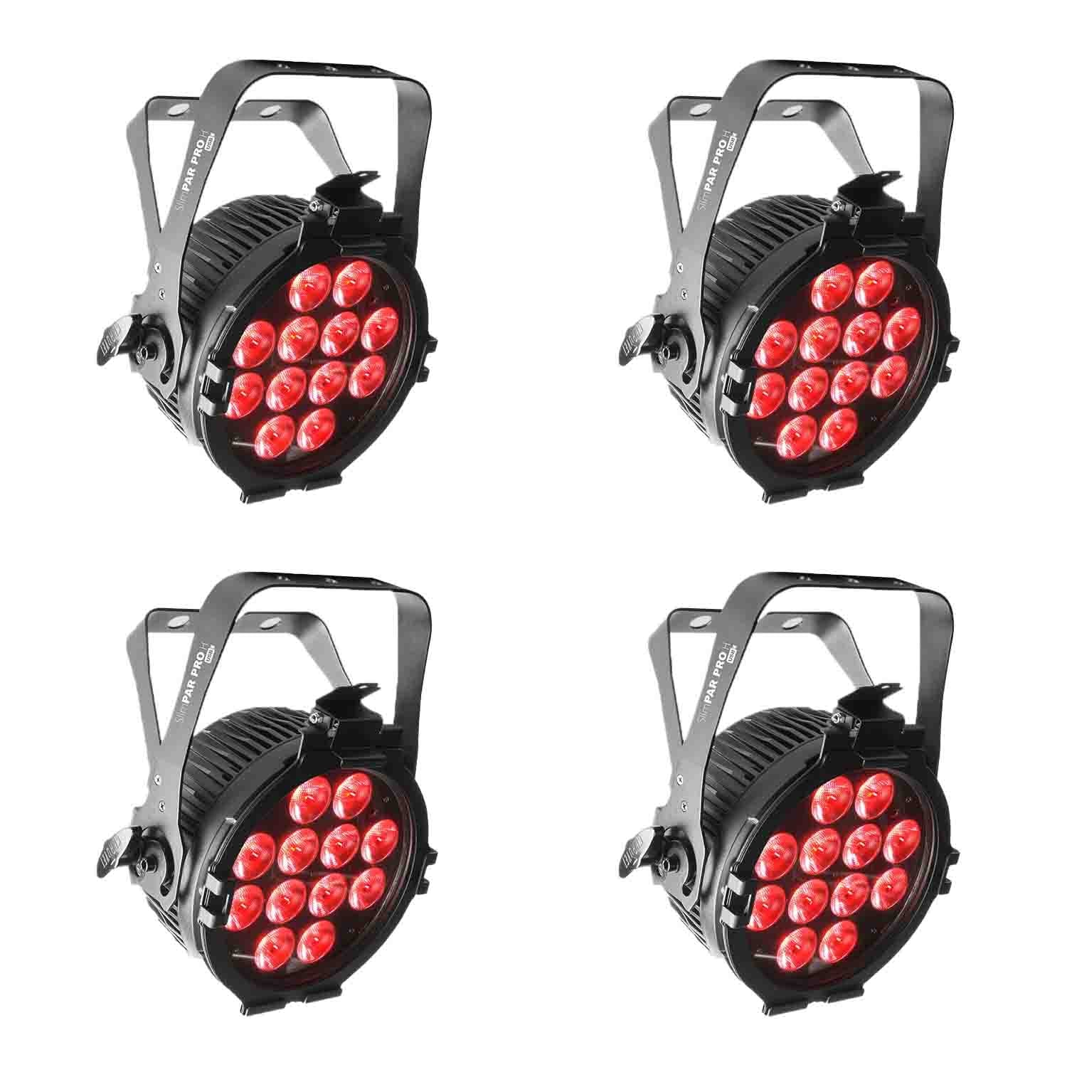 4 Pack of Chauvet DJ SlimPAR Pro H USB, Low-Profile RGBAW+UV LED Light - Hollywood DJ