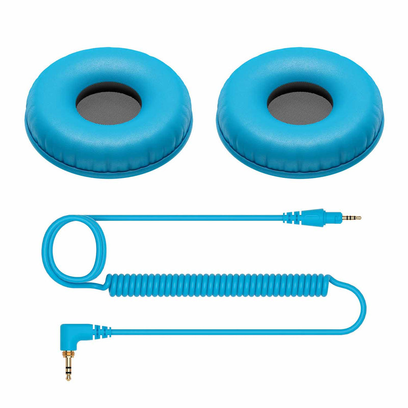 Pioneer DJ HC-CP08-L Coiled Cable and Ear Pads for HDJ-CUE1 Headphones - Blue - Hollywood DJ