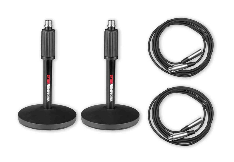 Gator GFW-MIC-DESKTOP-2PK Desktop Microphone Stand with XLR Cable (2-Pack) - Hollywood DJ