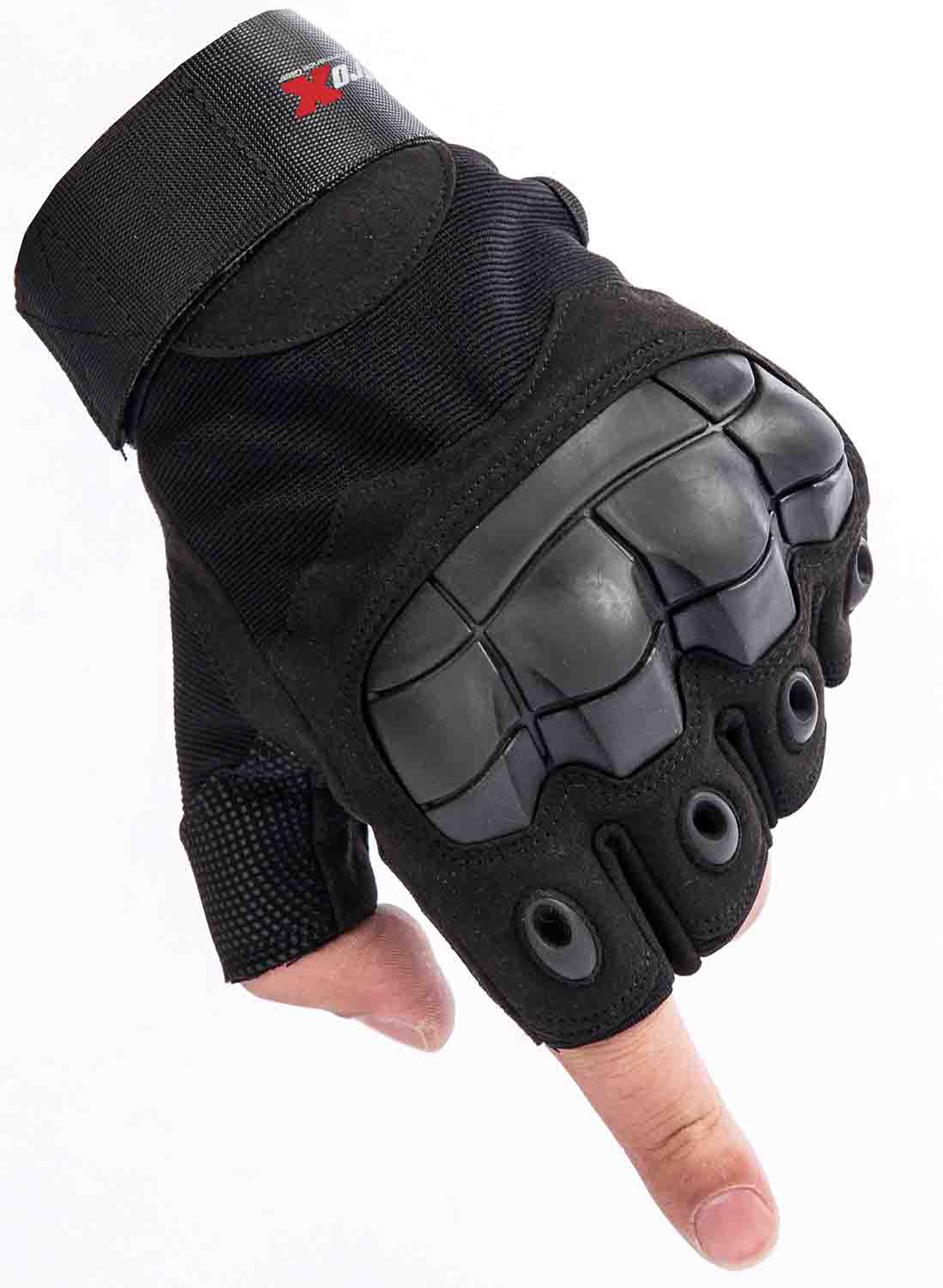 ProX X-GRIPZ Hard Rubber Knuckle Fingerless Gloves for Truss and Stage Performance - Hollywood DJ