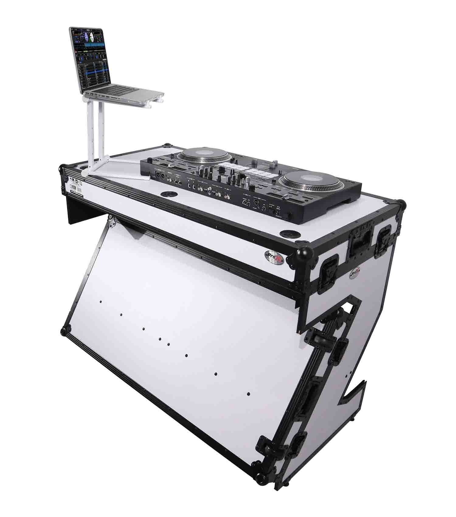 ProX XS-ZTABLE WH MK2 Workstation and Flight Case Table Portable with Handles and Wheels - Black and White - Hollywood DJ