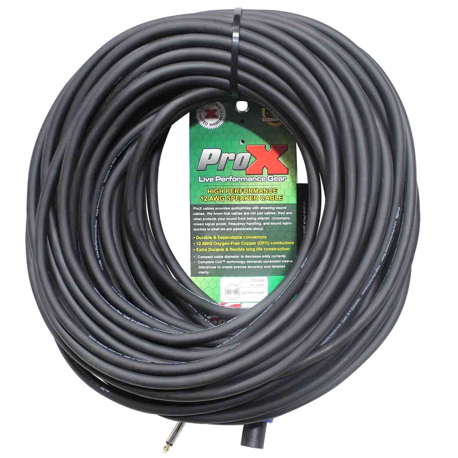 ProX XC-SQ100, 12 AWG SpeakOn to 1/4" TS High Performance Speaker Cable - 100 Feet - Hollywood DJ
