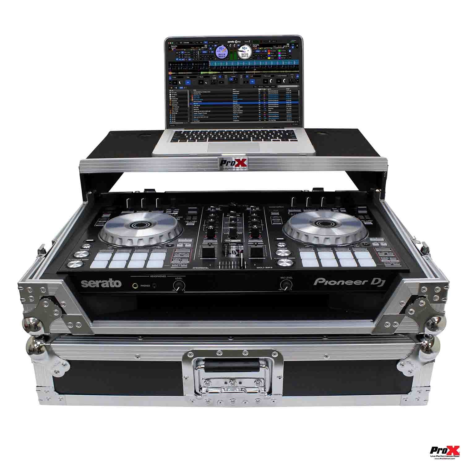 ProX XS-DDJSR2LT LED DJ Flight Case for Pioneer DDJ-SR2 Digital Controller with Laptop Shelf and Bonus LED Kit - Hollywood DJ