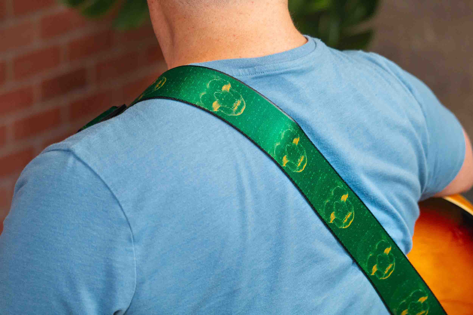 Levy's Leathers MPD2-113 2” Wide Polyester Guitar Strap with Green and Mustard Scanned Skull Motif - Hollywood DJ
