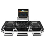 Odyssey FZGSL12CDJWR Black Low Profile 12″ Format DJ Mixer and Two Large Format Media Players Flight Coffin Case with Wheels and Glide Platform Odyssey