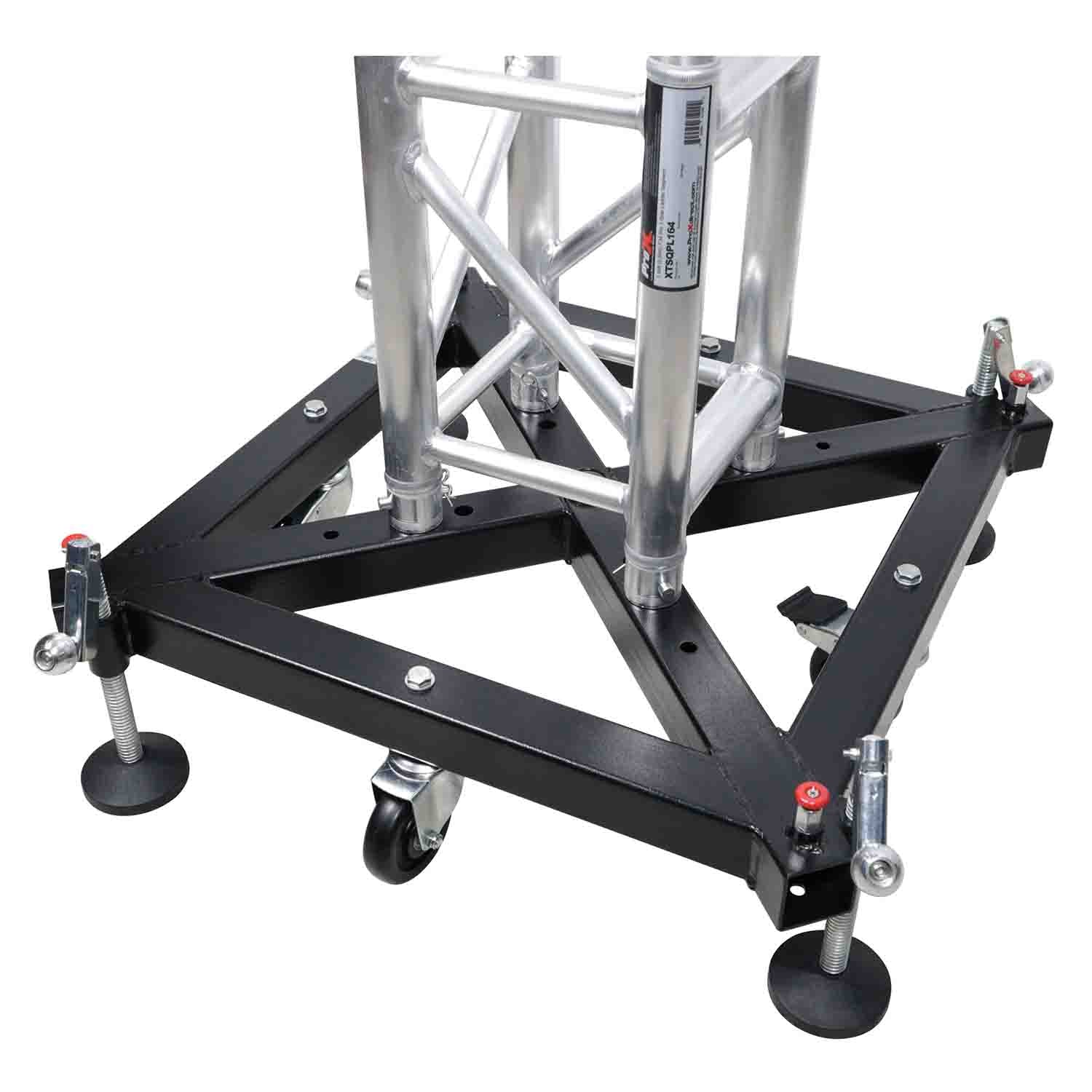 PROX XT-GSB MK3 Universal Vertical Tower Truss Ground Support Base on Wheels with Leveling Jacks for F34, F44 and 12" Bolt truss - Hollywood DJ