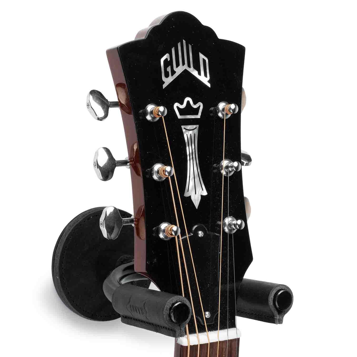 Levy's Leathers LVY-FGHNGR-BKBK Black Forged Guitar Hanger with Black Leather - Hollywood DJ