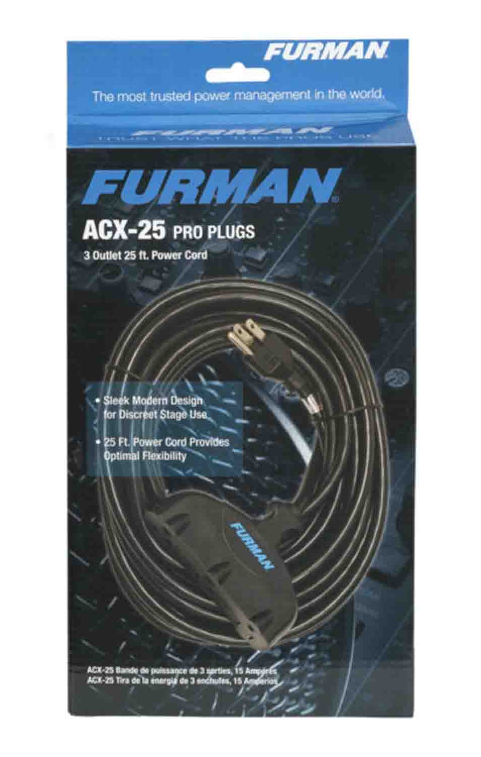 Furman ACX-25 AC 14-gauge 3 conductor Extension Cord - (25', Black) - Hollywood DJ