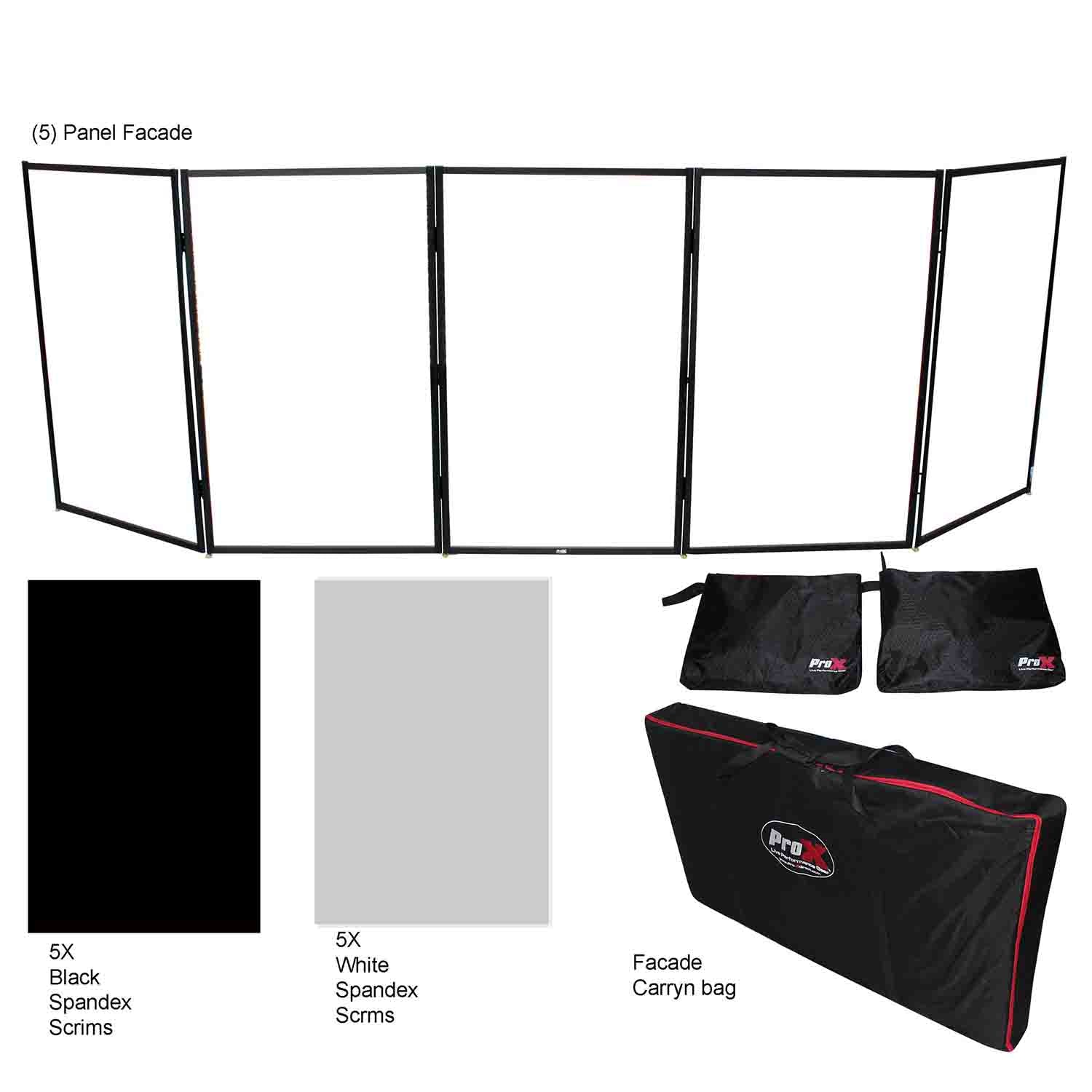 ProX XF-5X3048B Five Panel Frame DJ Facade with Stainless Quick Release 180 Degree Hinges - Hollywood DJ