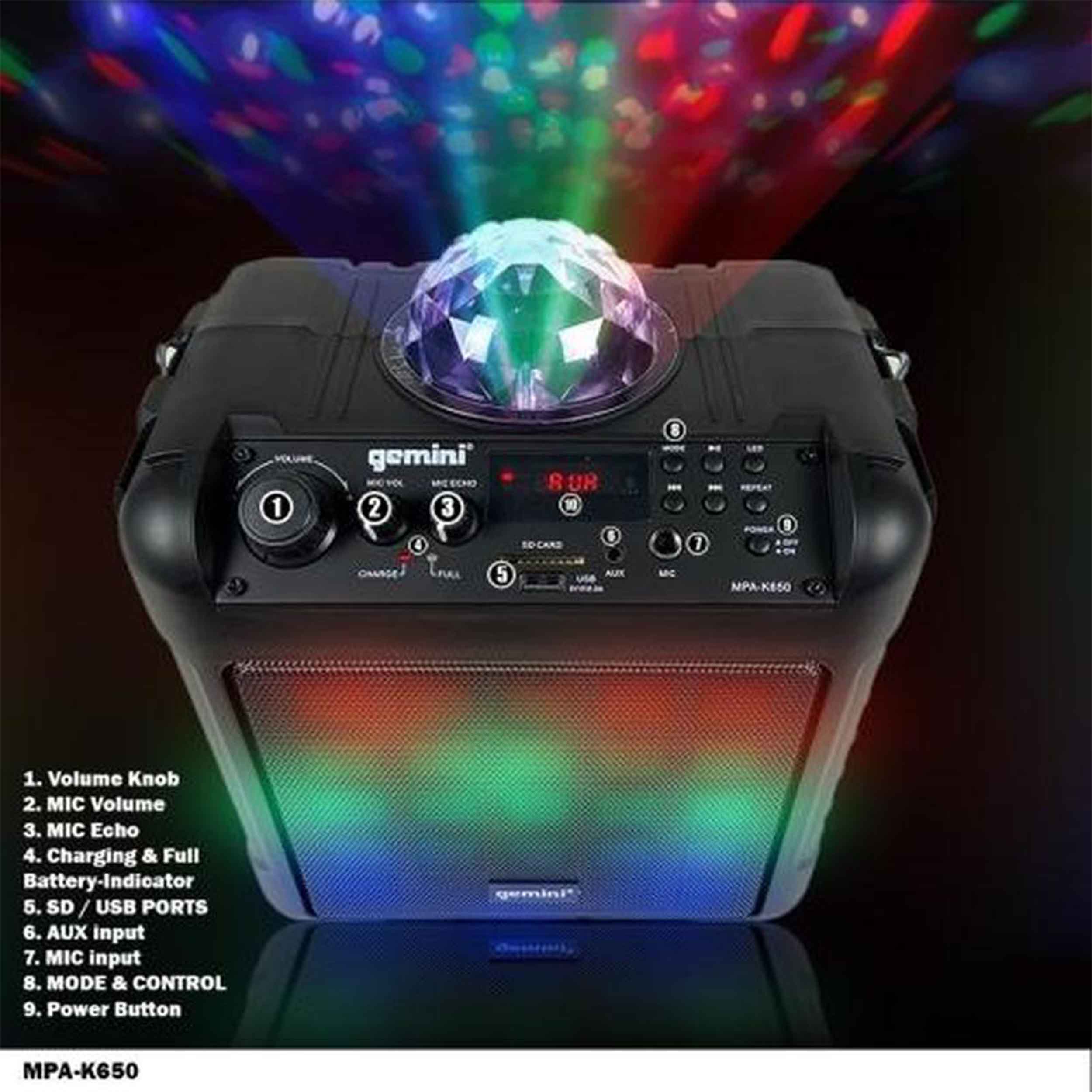 Gemini Sound MPA-K650 Karaoke Party Speaker - Hollywood DJ