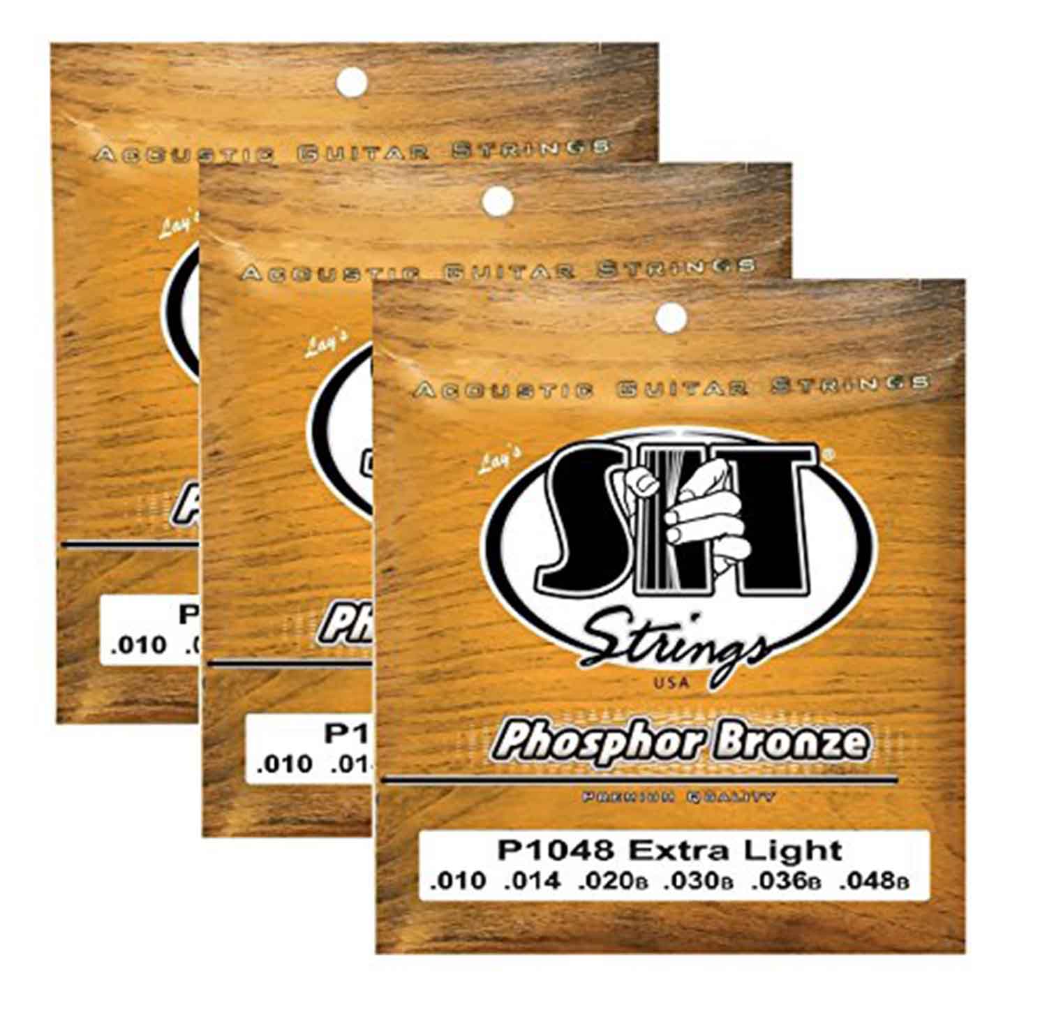 SIT Strings P1048 Extra Light Phosphor Bronze Acoustic Guitar Strings - 3 Pack - Hollywood DJ