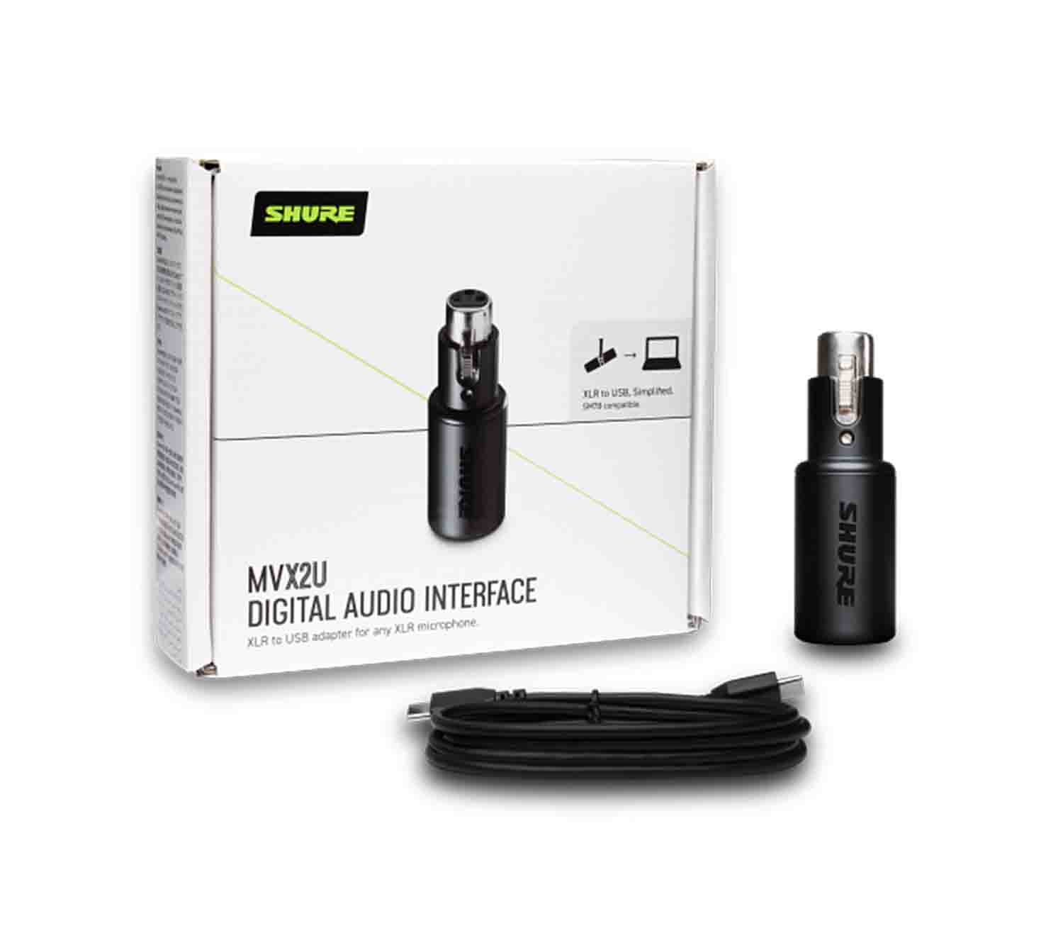 Shure MVX2U Motiv Digital Audio Interface XLR to USB Adaptor with Headphone Output - Hollywood DJ