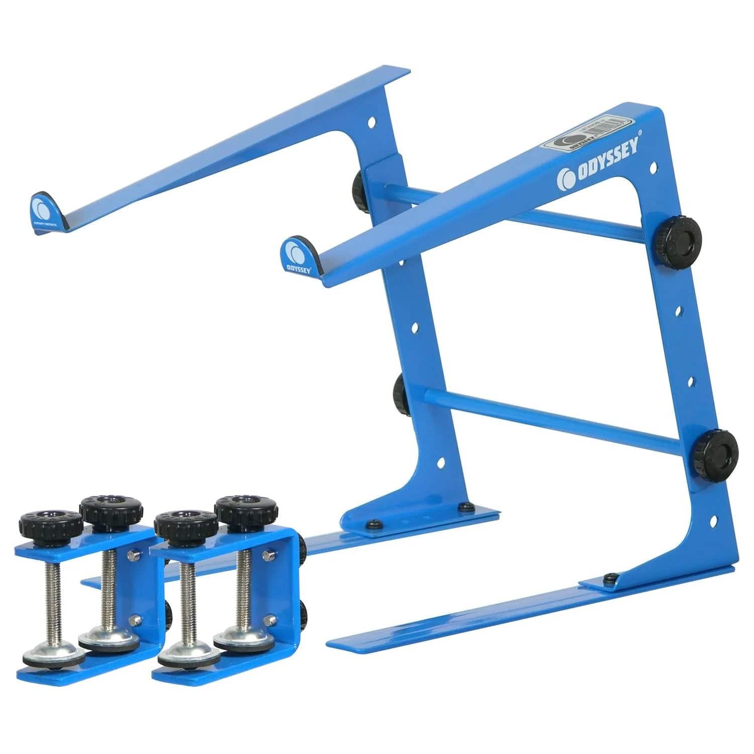 Odyssey LSTANDBLU, DJ Table Top Laptop Stand with Clamps - Blue - Hollywood DJ