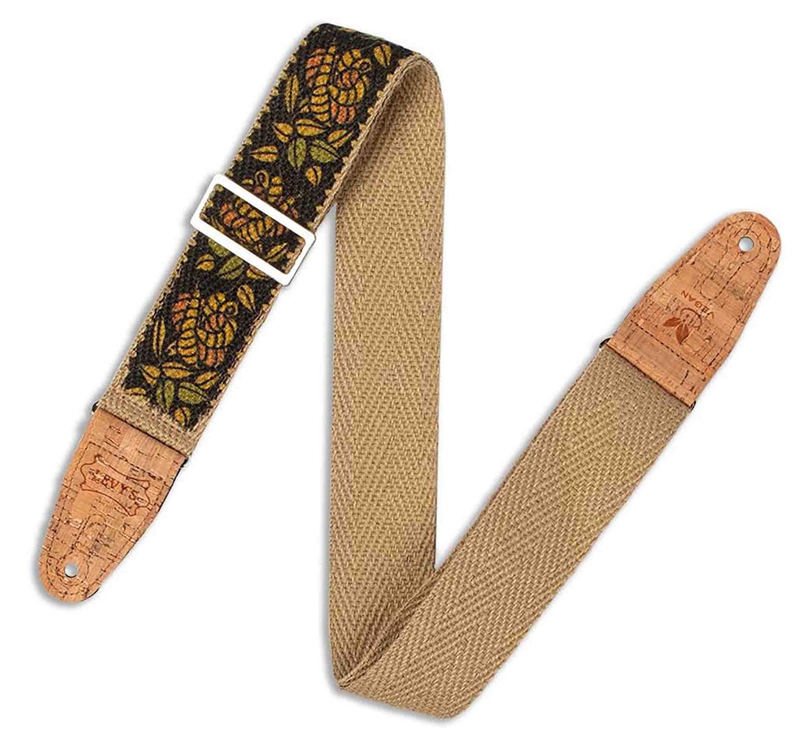 Levy's Leathers MH8P-010 2” Hemp ‘Vegan’ Guitar Strap with Printed Rosa Motif - Hollywood DJ