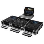 Odyssey FZGSL12CDJWR Black Low Profile 12″ Format DJ Mixer and Two Large Format Media Players Flight Coffin Case with Wheels and Glide Platform Odyssey