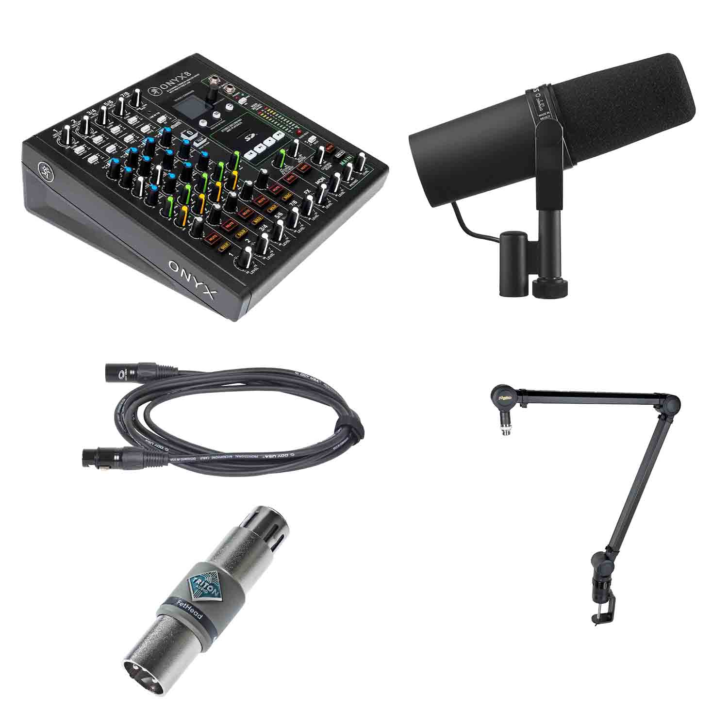 Podcast SM7B Pro Bundle with Mackie Onyx8 USB Recording Mixer - Hollywood DJ