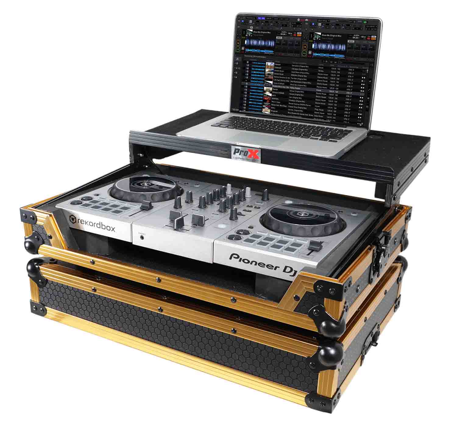 B-Stock: ProX X-DDJSB3 LT GLD LED, ATA Flight Case for Pioneer DDJ-FLX4, DDJ-SB3 and DDJ-400 Digital Controller with Sliding Laptop Shelf - Gold Black Finish - Hollywood DJ