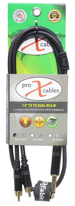 Prox XC-PYR03 Unbalanced 1/4" TS-M to Dual RCA-M High Performance Audio Y Cable - 3 Feet - Hollywood DJ