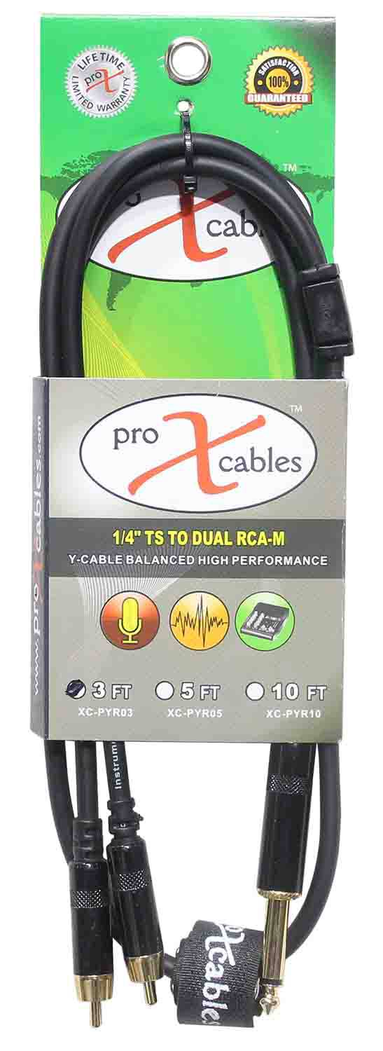 Prox XC-PYR03 Unbalanced 1/4" TS-M to Dual RCA-M High Performance Audio Y Cable - 3 Feet - Hollywood DJ