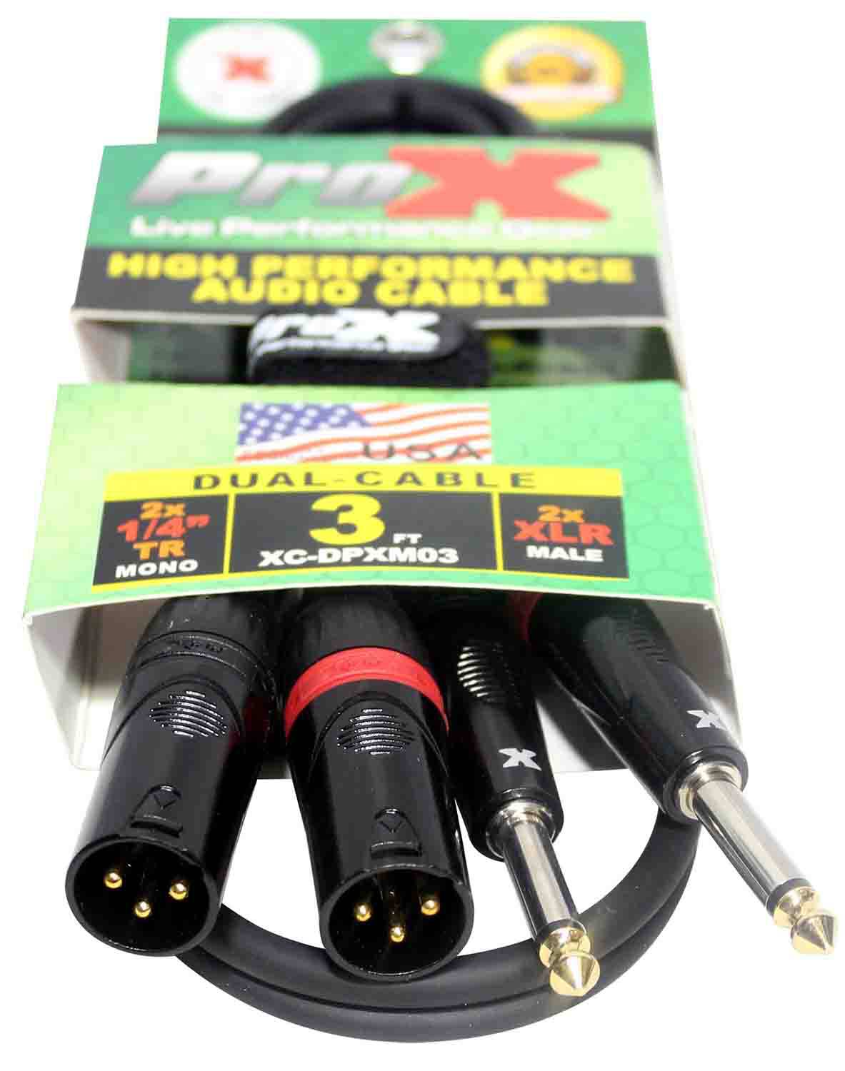 Prox XC-DPXM03 Unbalanced Dual 1/4" TS-M to Dual XLR-M High Performance Audio Cable- 3 Feet - Hollywood DJ