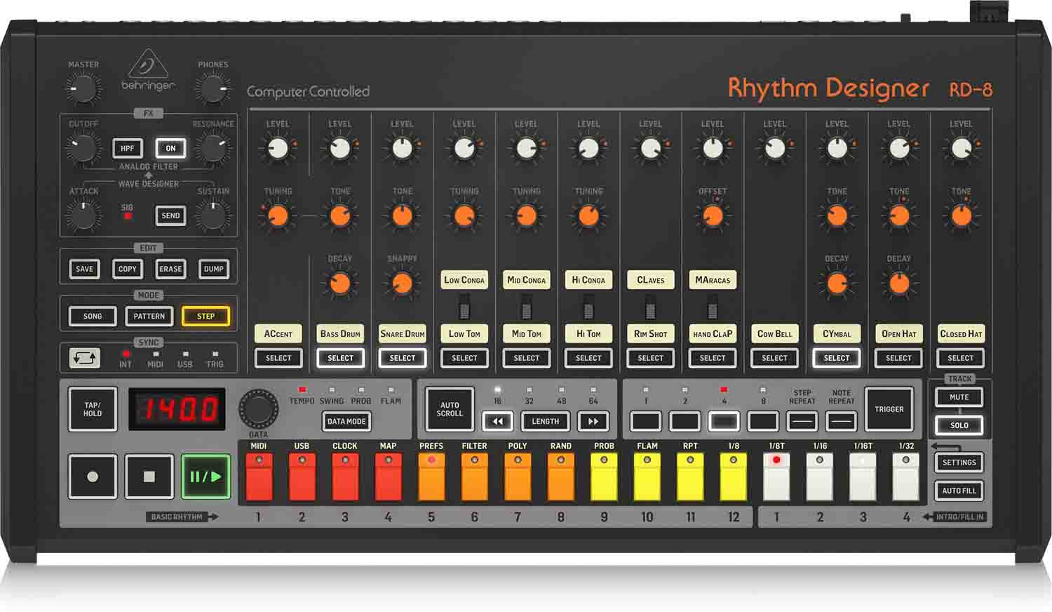 Open Box - Behringer RHYTHM DESIGNER RD-8, Classic Analog Drum Machine with 16 Drum Sounds - Hollywood DJ