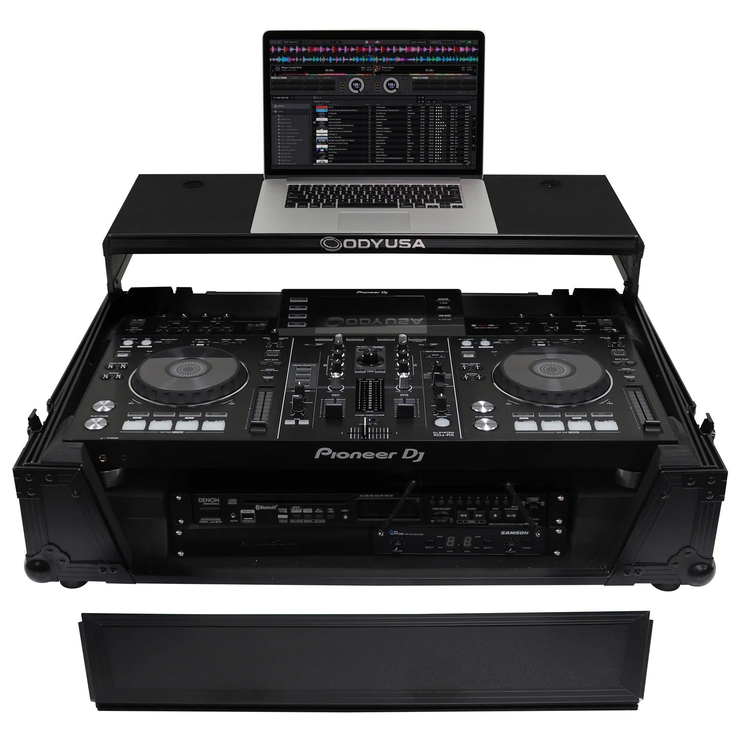 Odyssey FZGSXDJRX2W2BL DJ Flight Case for Black Pioneer XDJ-RX/XDJ-RX2 with 2U Rack Space And Glide Platform - Hollywood DJ