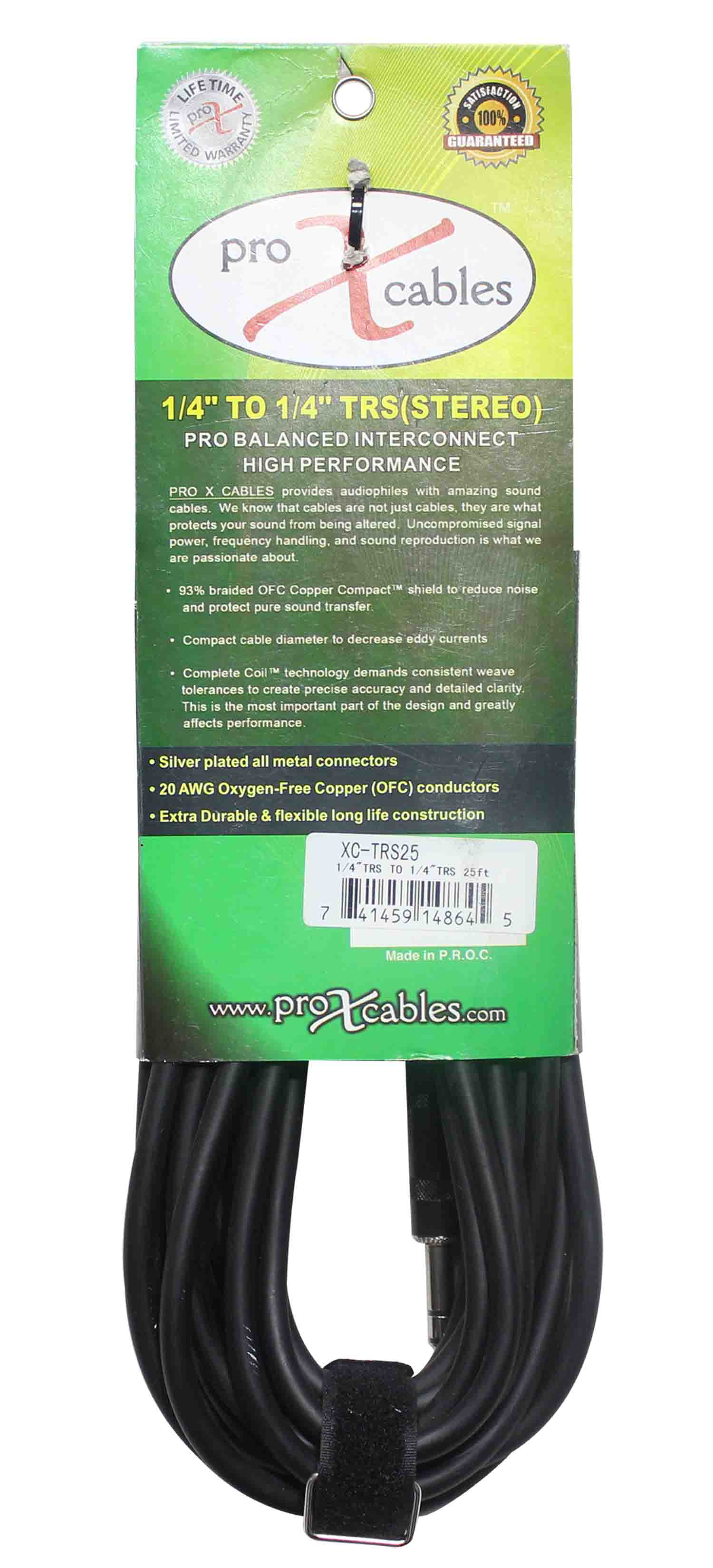 Prox XC-TRS25 Balanced 1/4" TRS-M to TRS-M High Performance Audio Cable - 25 Feet - Hollywood DJ