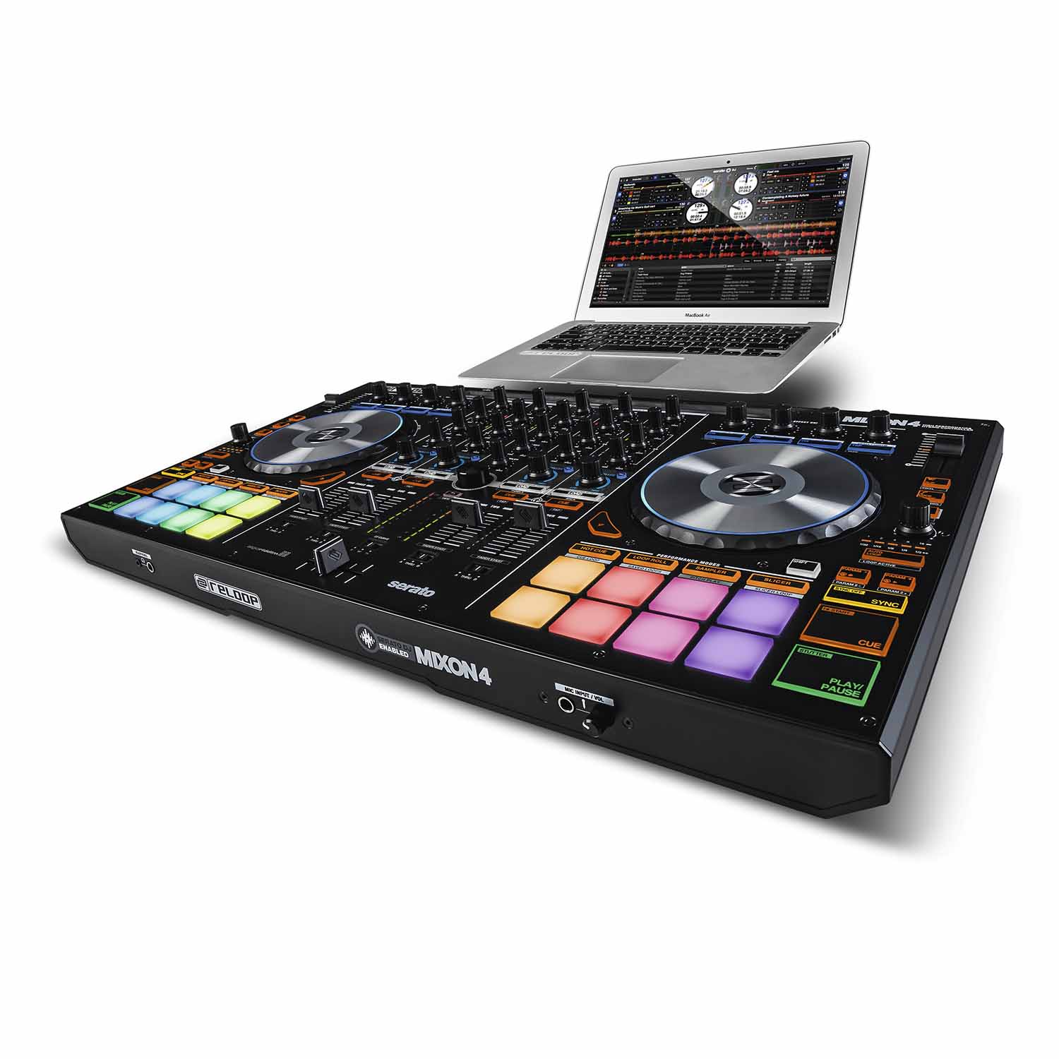 Magma DJ Package with MGA40982 Multi-Format DJ Workstation Case and Reloop MIXON-4 Hybrid DJ Controller - Hollywood DJ