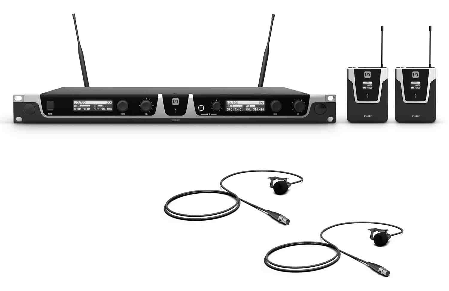 LD Systems U505 BPL 2 Wireless Microphone System with 2 x Bodypack and 2 x Lavalier Microphone - Hollywood DJ