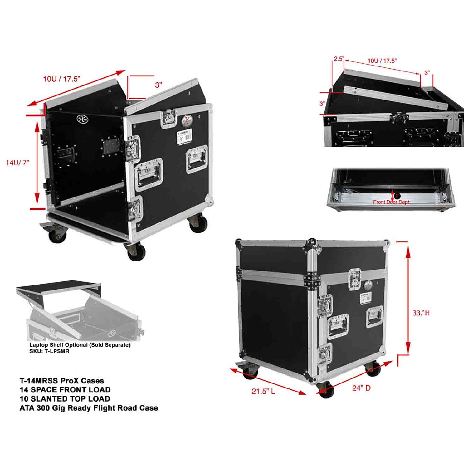 ProX T-14MRSSMK2, 14U Rack x 10U Top Mixer DJ Combo Flight Case - Hollywood DJ